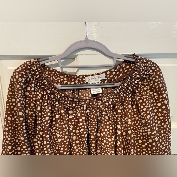 Paisley Vine Boho Tie Sleeve Midi Dress Animal Print Brown Size Large - Picture 2 of 9
